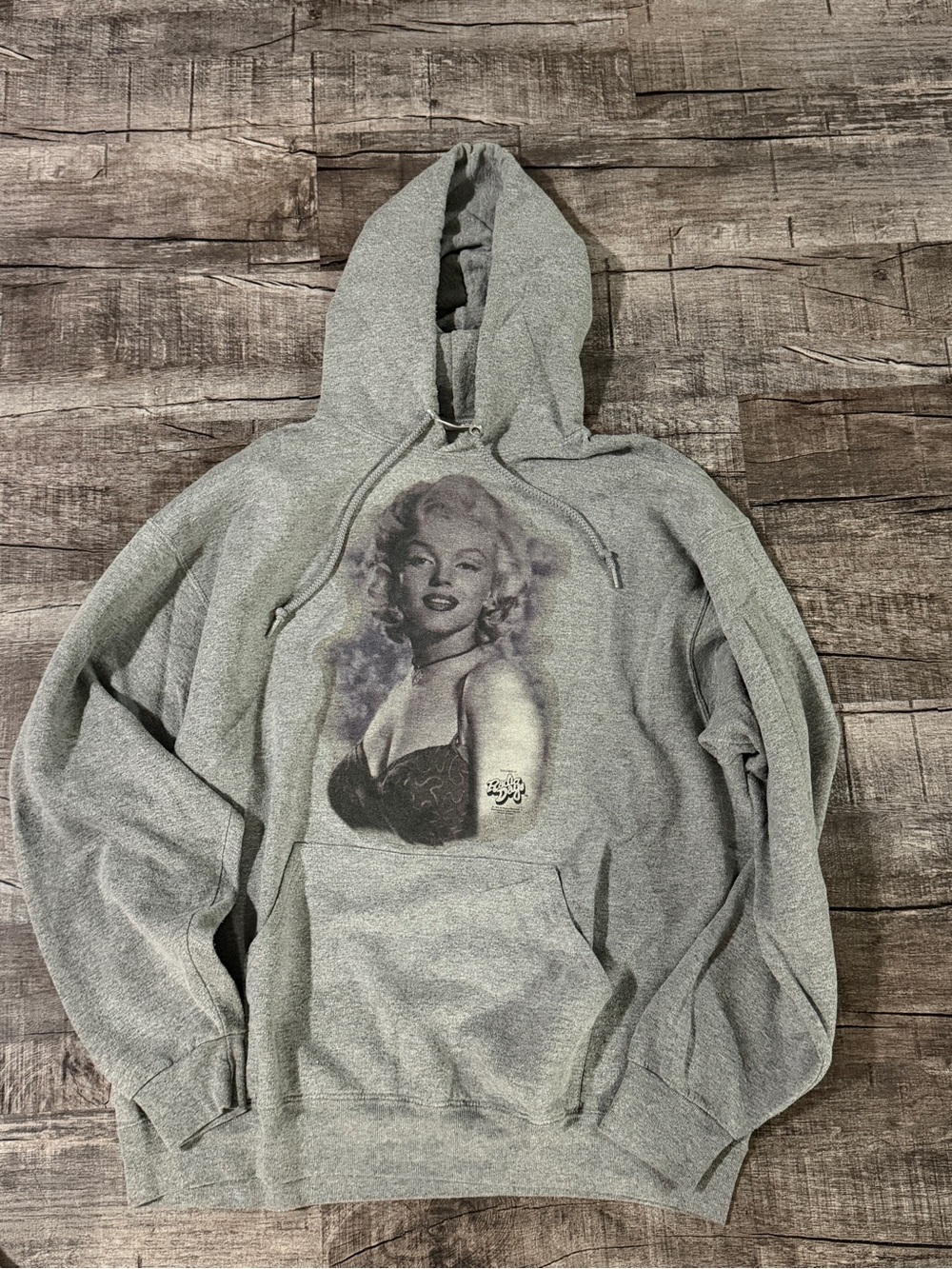 Vintage Jerzees Gray Pullover Hoodie with Marilyn Portrait